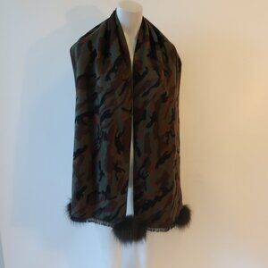 NWT Womens Mitchells Green Brown Black Camouflage Genuine Fox Fur Scarf OS *